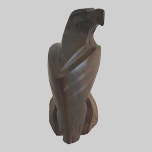 Vintage Hand Carved Dark Wood Eagle Sculpture 6" Bird of Prey